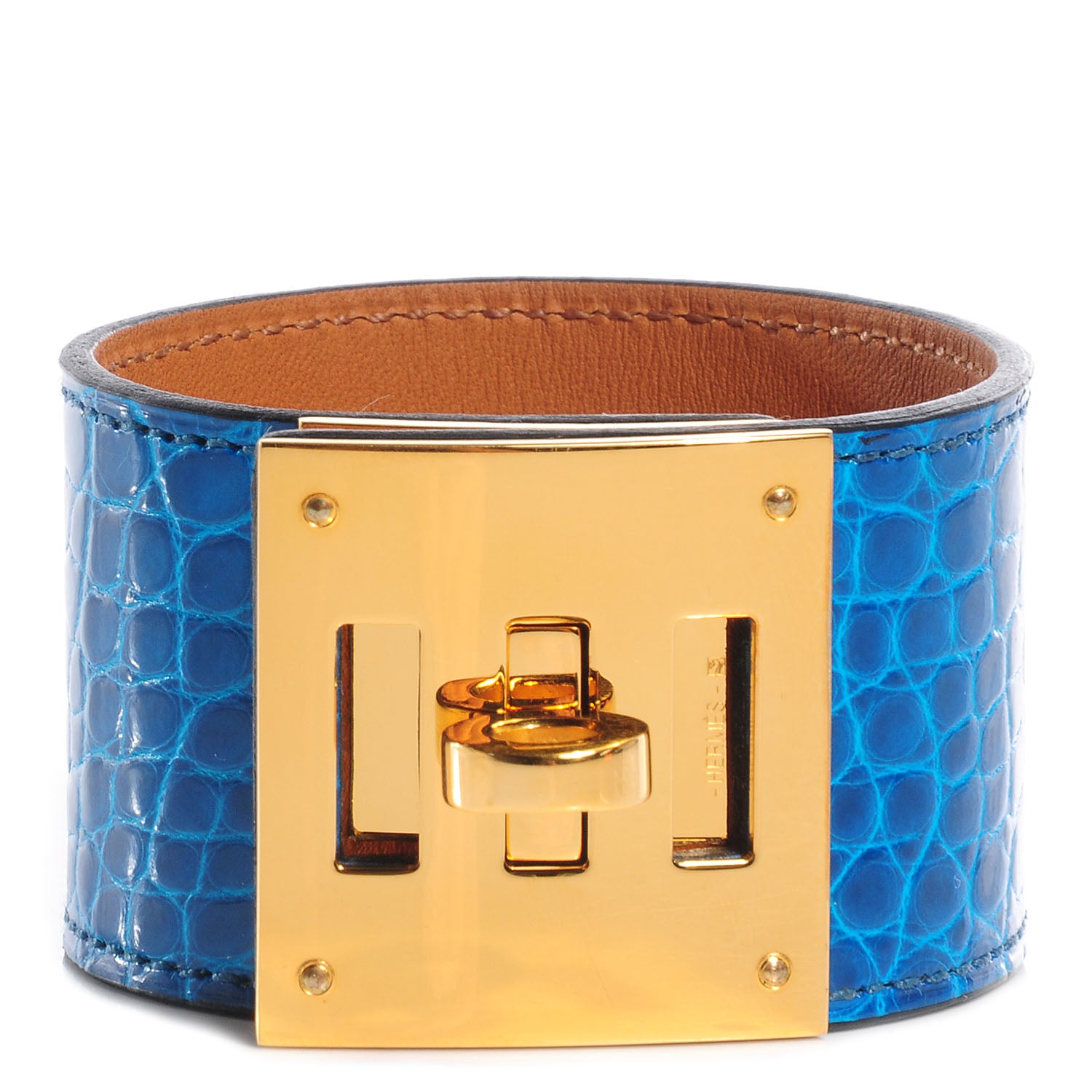 Hermes Shiny Alligator Kelly Dog Cuff Bleu Izmir 1 of 7