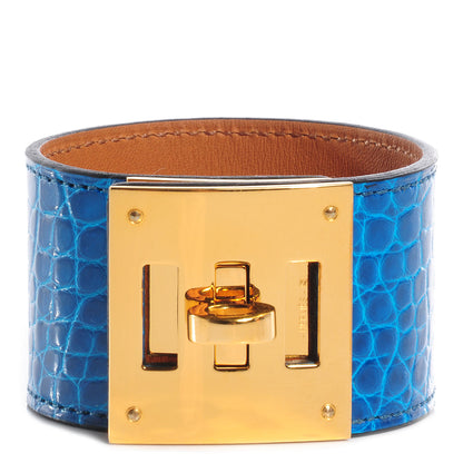 Hermes Shiny Alligator Kelly Dog Cuff Bleu Izmir 1 of 7
