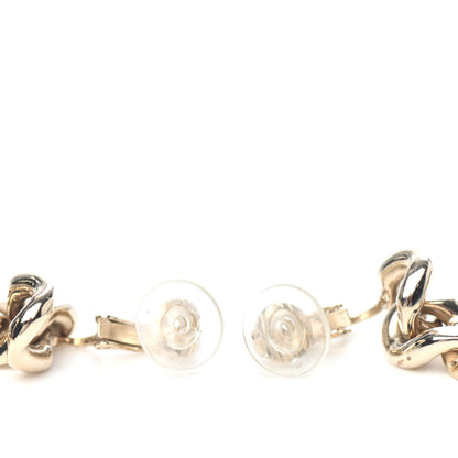Chanel Crystal Dog Tag Charm Clip On Earrings Gold 3 of 4
