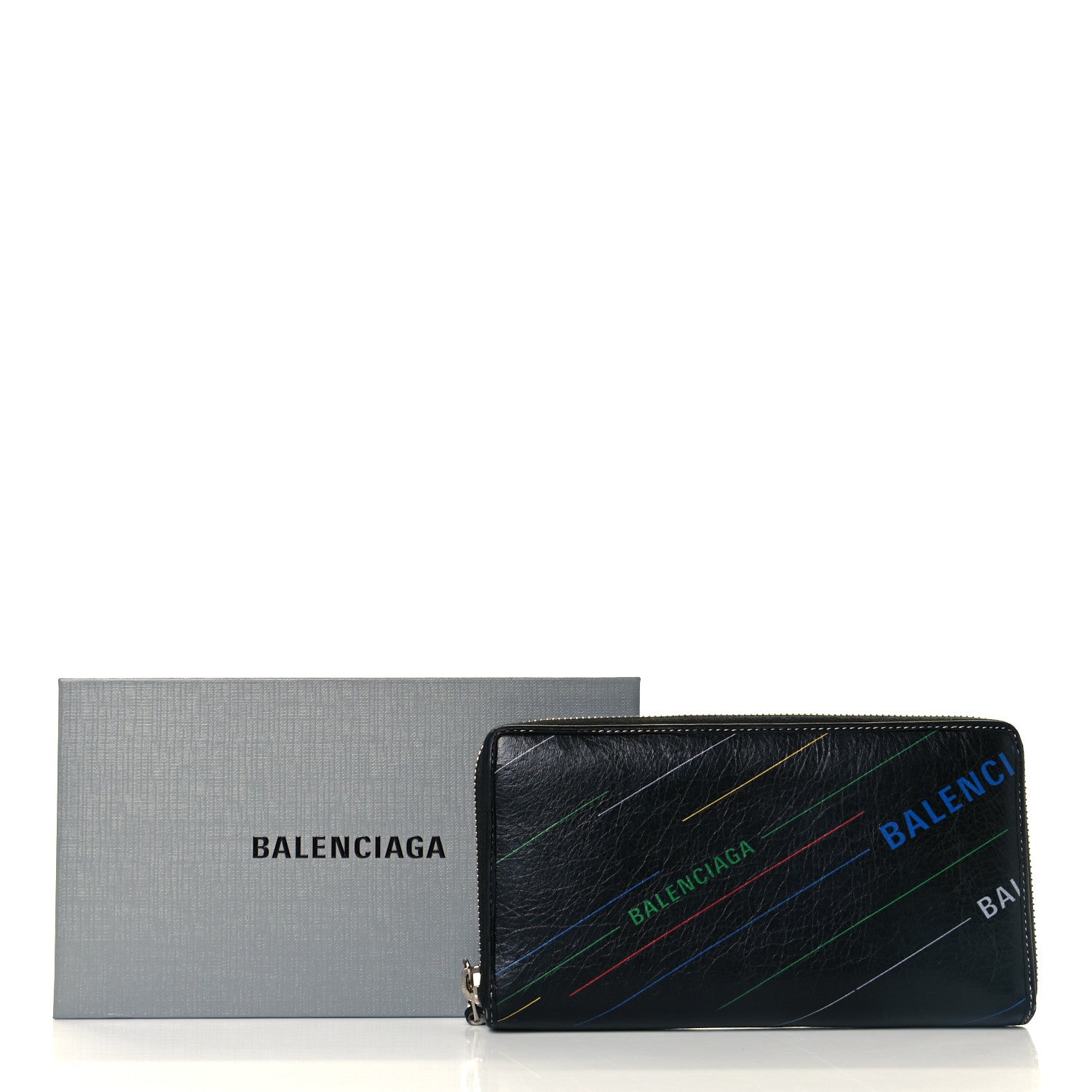 Balenciaga Agneau Arena Logo Multicolor Print Bazar Continental Zip Around Wallet Black Multicolor 10 of 10
