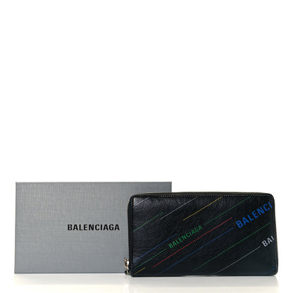 Balenciaga Agneau Arena Logo Multicolor Print Bazar Continental Zip Around Wallet Black Multicolor 10 of 10
