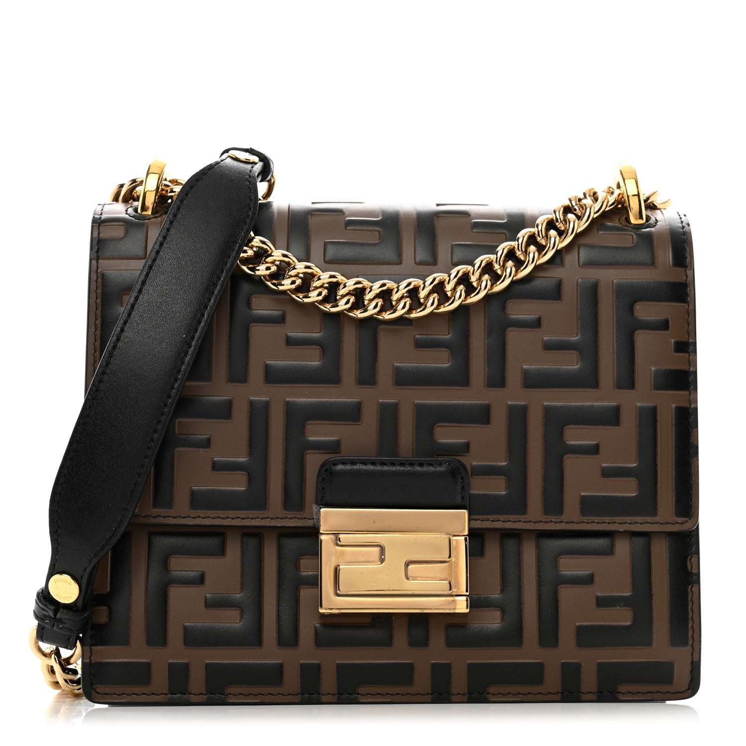 Fendi Vitello Liberty Bi-Color FF 1974 Embossed Small Kan U Shoulder Bag Maya Black 1 of 9