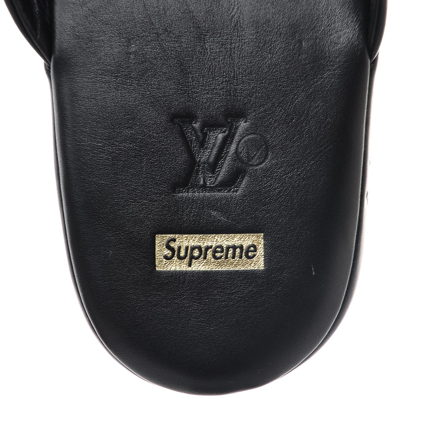 Louis Vuitton X SUPREME Lambskin Mens Hugh Slippers 8 Black 6 of 8