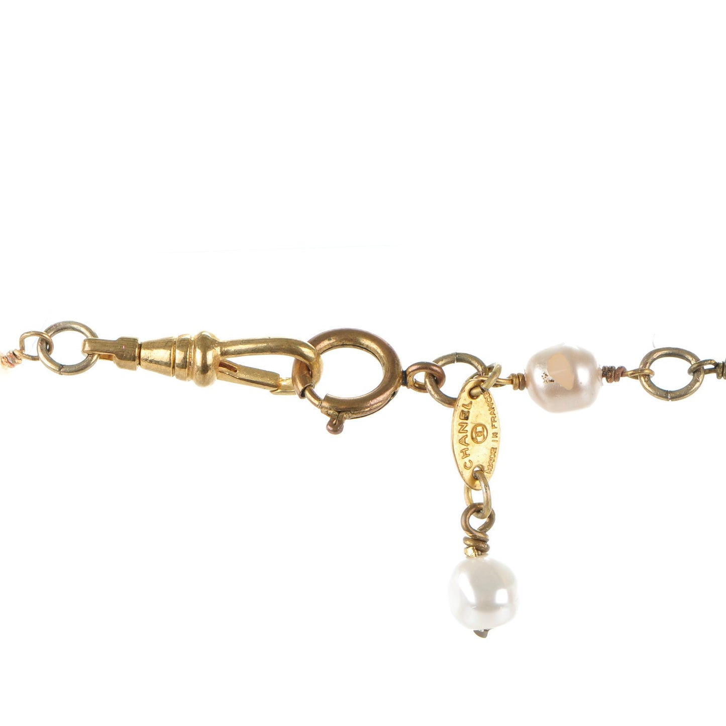 Gripoix Crystal Pearl Sautoir Long Necklace Gold Pink