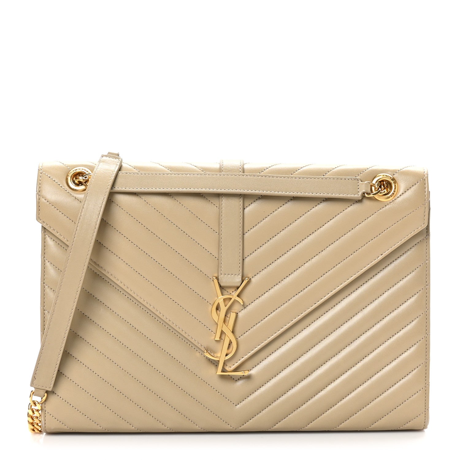 Saint Laurent Lambskin Matelasse Chevron Large Monogram Satchel Beige 1 of 10