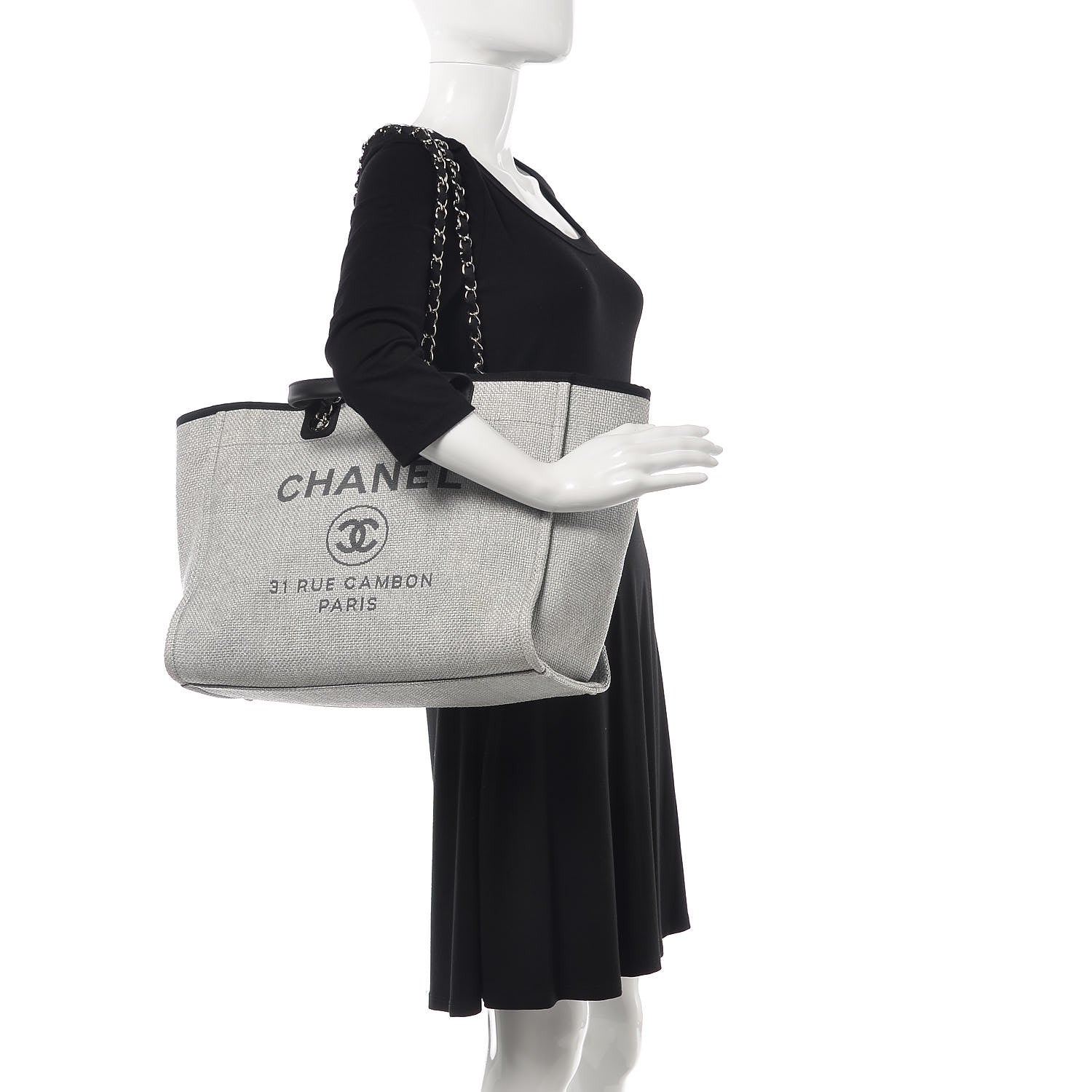 Chanel Woven Straw Raffia Large Deauville Tote Grey 2 of 9