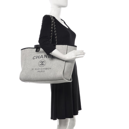 Chanel Woven Straw Raffia Large Deauville Tote Grey 2 of 9