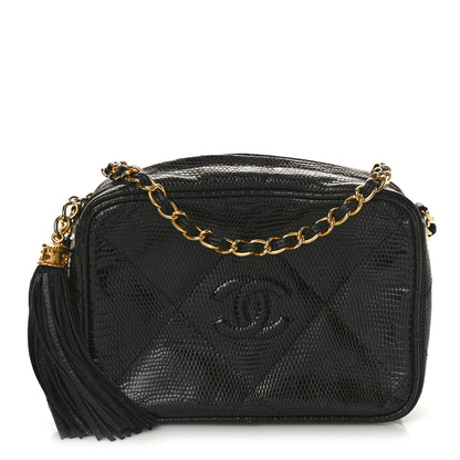 Chanel Lizard Diamond Quilted Small Tassel Camera Case Black 1 of 10