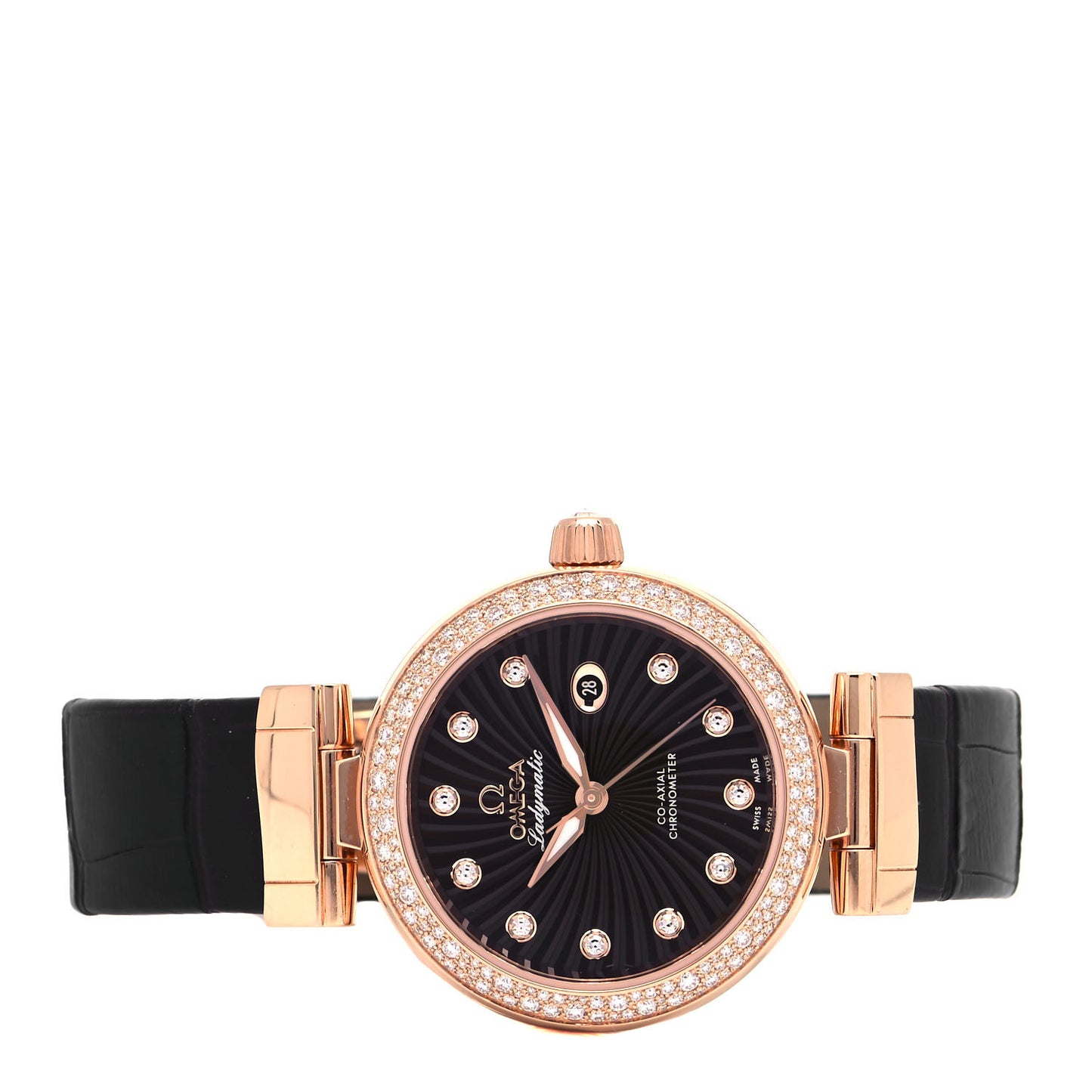 18K Red Gold Alligator Diamond Pave Bezel 34mm De Ville Ladymatic Automatic Watch Brown 425.68.34.20.63.001