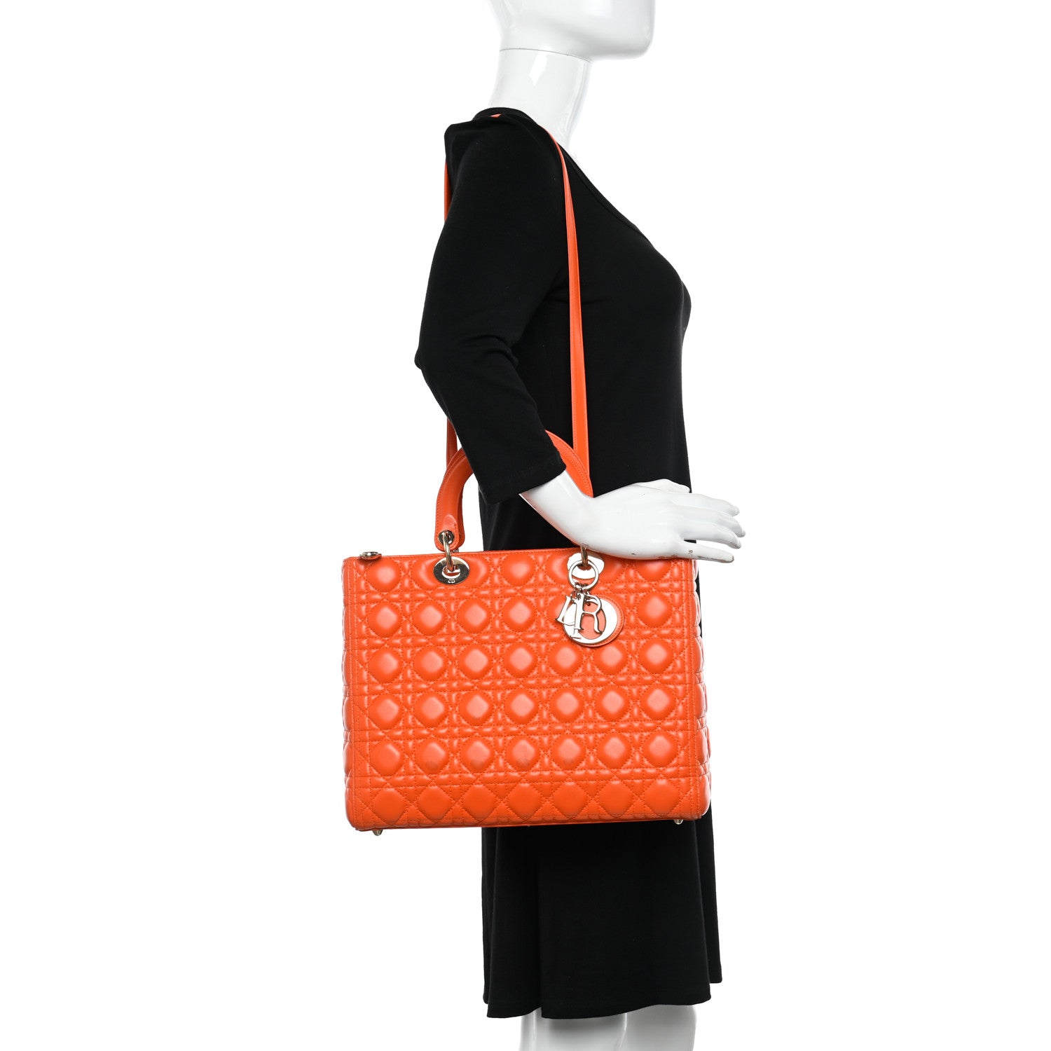 Christian Dior Lambskin Cannage Large Lady Dior Orange 2 of 12