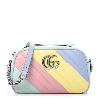 Gucci Calfskin Matelasse Diagonal Small GG Marmont Chain Shoulder Bag Multicolor Pastel 1 of 11