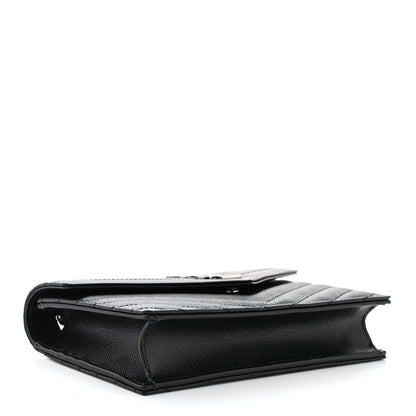 Saint Laurent Grain De Poudre Matelasse Chevron Monogram Envelope Chain Wallet Black 4 of 11