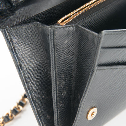 Prada Saffiano Metal Oro Chain Wallet Nero Black 11 of 11