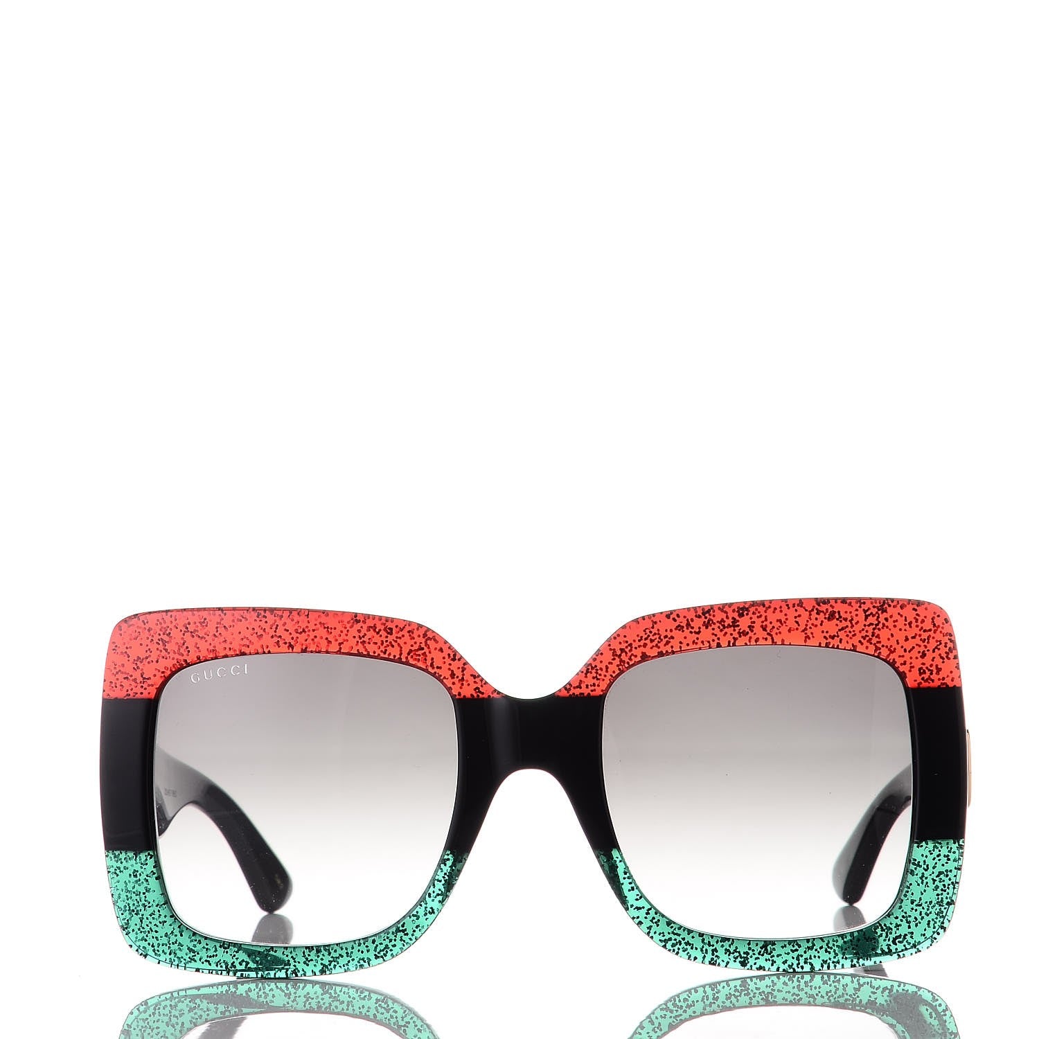 Gucci Square Frame GG0083S Sunglasses Glitter Red Black Green 2 of 8