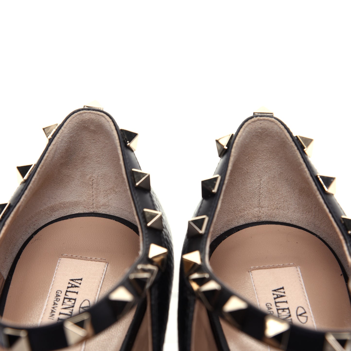 Pebbled Calfskin Rockstud Ankle Strap Ballerina Flats 38 Black