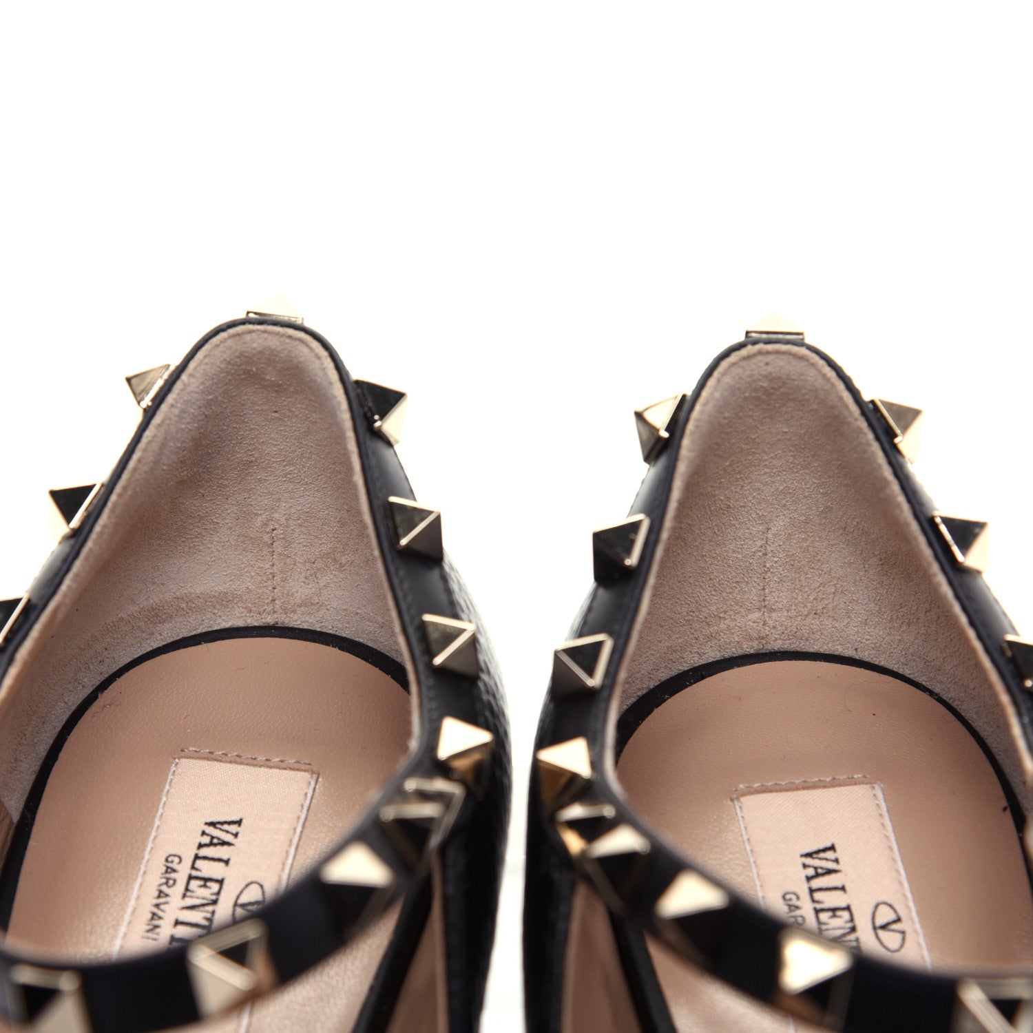 Valentino Garavani Pebbled Calfskin Rockstud Ankle Strap Ballerina Flats 38 Black 10 of 14