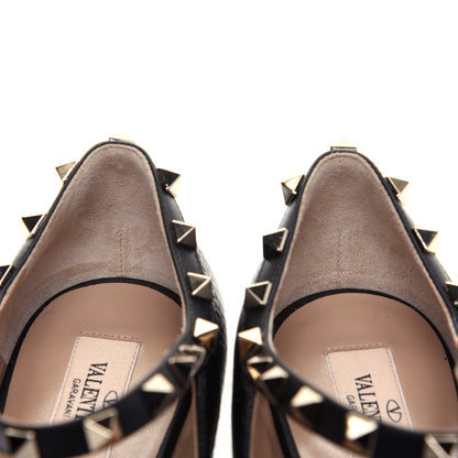 Valentino Garavani Pebbled Calfskin Rockstud Ankle Strap Ballerina Flats 38 Black 10 of 14