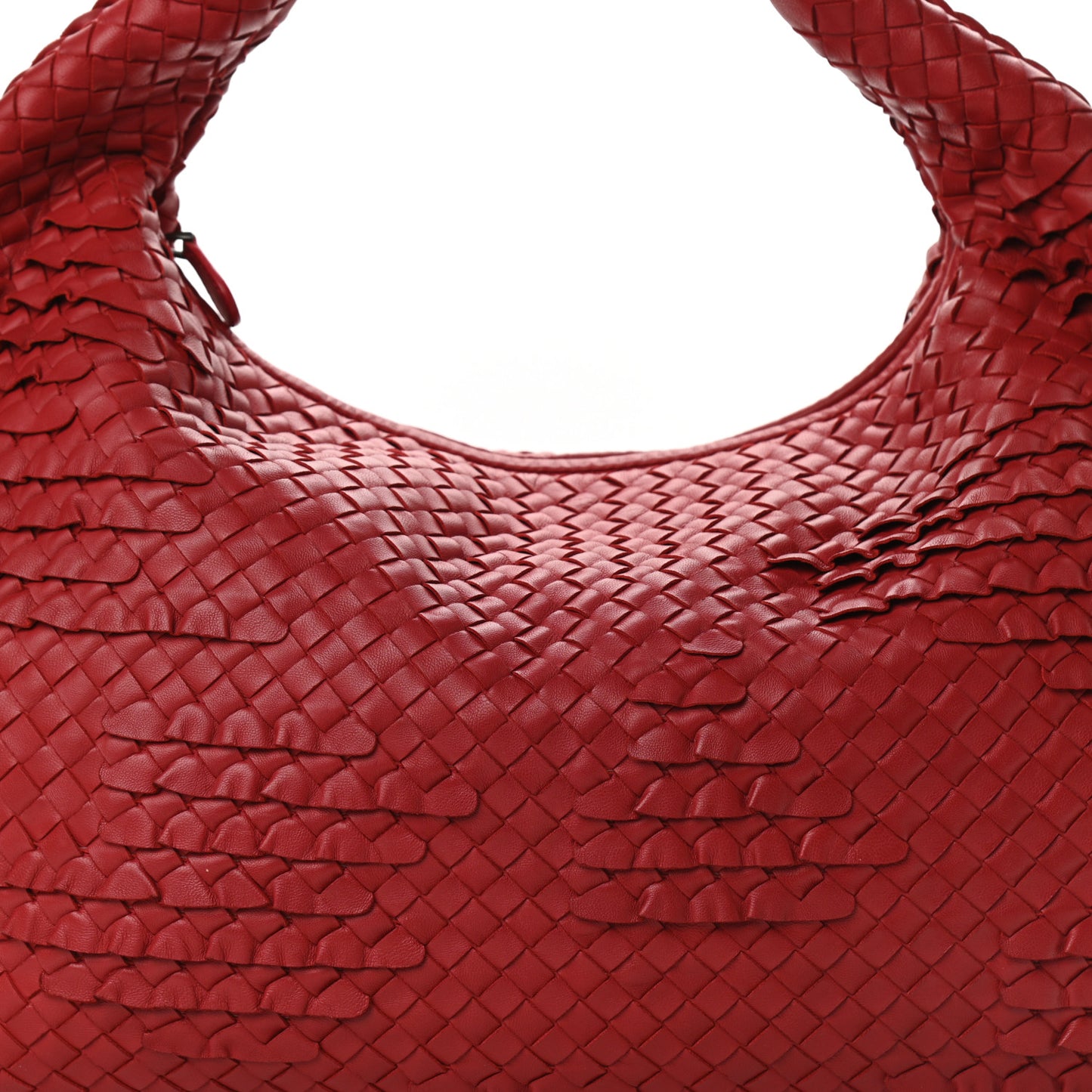 Nappa Intrecciato Ruffle Large Veneta Hobo Red