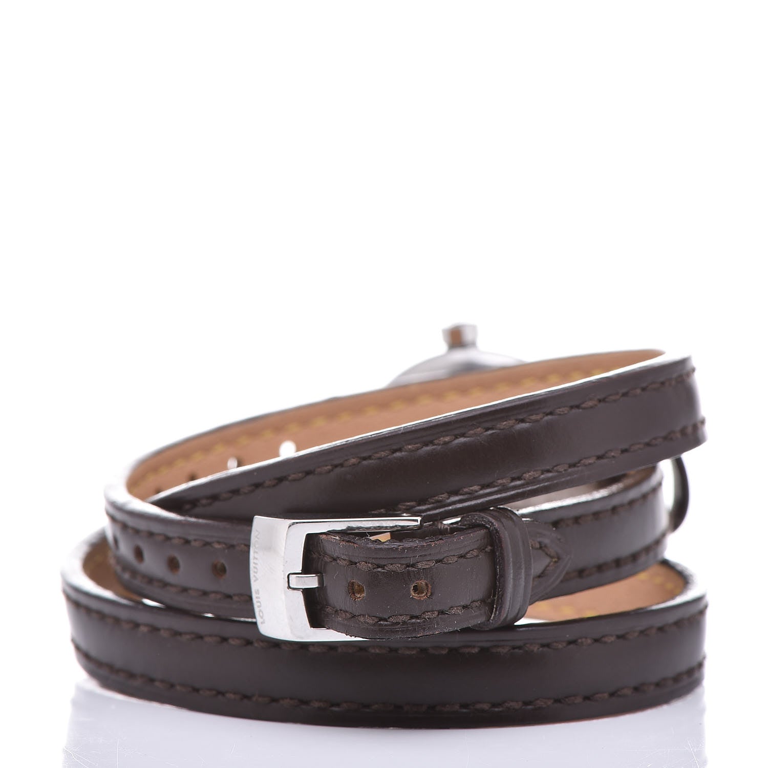 Louis Vuitton Stainless Steel Calfskin 28mm Tambour Triple Wrap Quartz Watch Brown 4 of 5