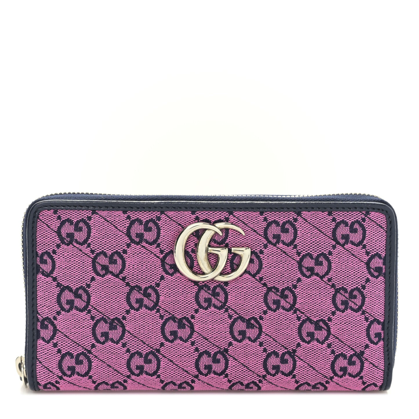 Monogram Multicolor Matelasse Diagonal GG Marmont Zip Around Wallet Pink Blue