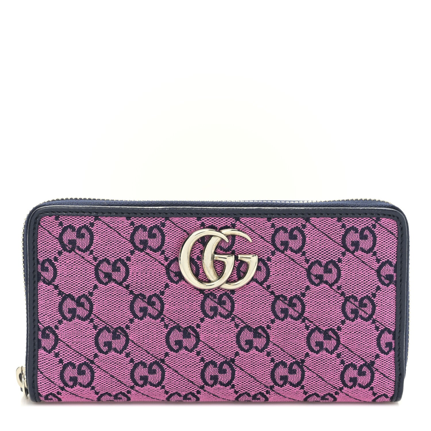 Gucci Monogram Multicolor Matelasse Diagonal GG Marmont Zip Around Wallet Pink Blue 1 of 10