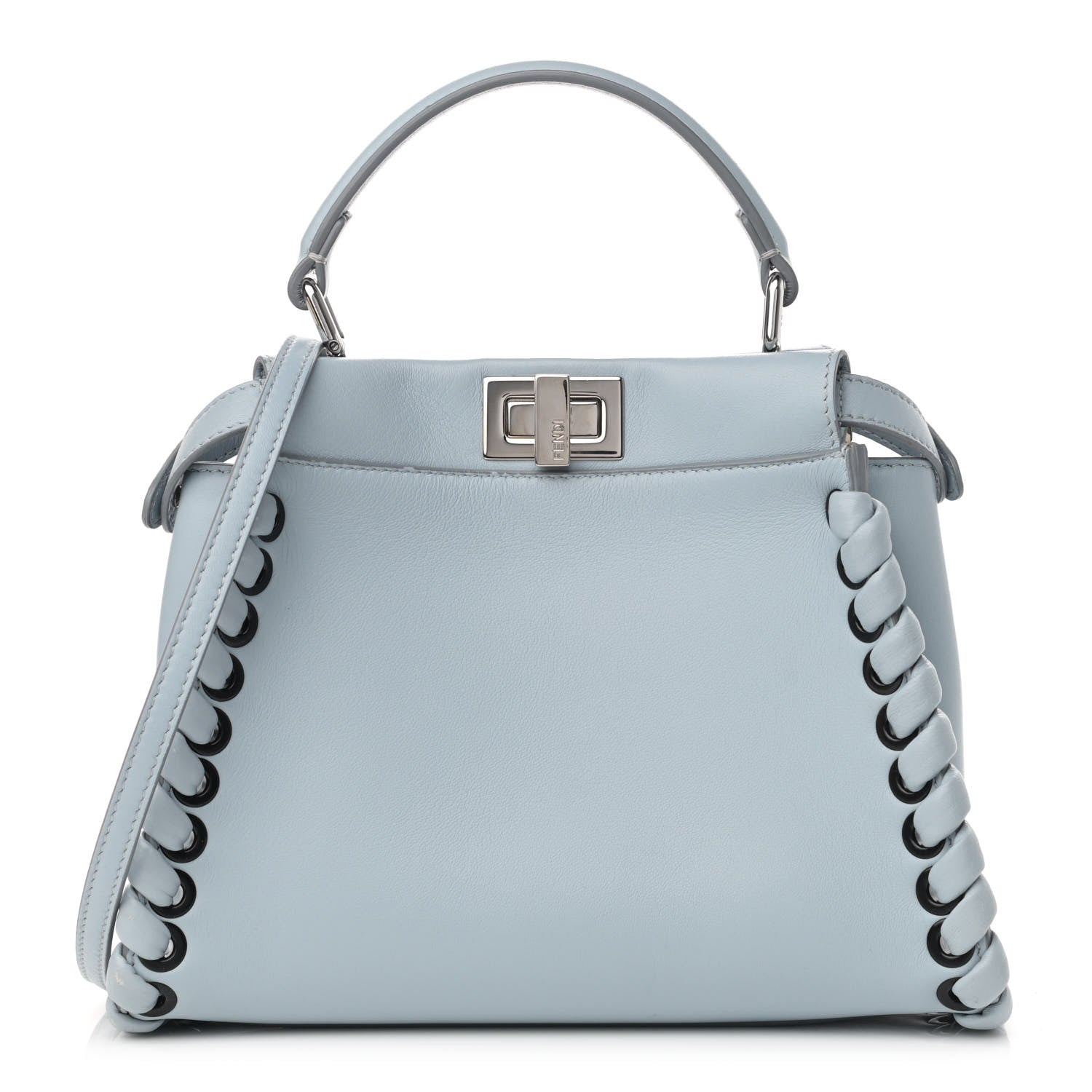 Fendi Nappa Lace Up Mini Peekaboo Iconic Satchel Azzurro Polvere 1 of 15