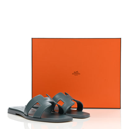 Hermes Box Calfskin Oran Sandals 36 Bleu Pinede 9 of 9