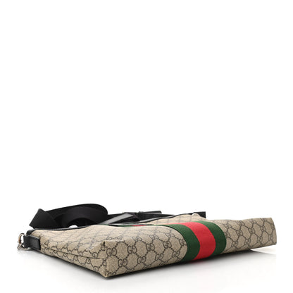Gucci GG Supreme Monogram Calfskin Web Medium Flat Messenger Bag Beige Ebony Black 4 of 11