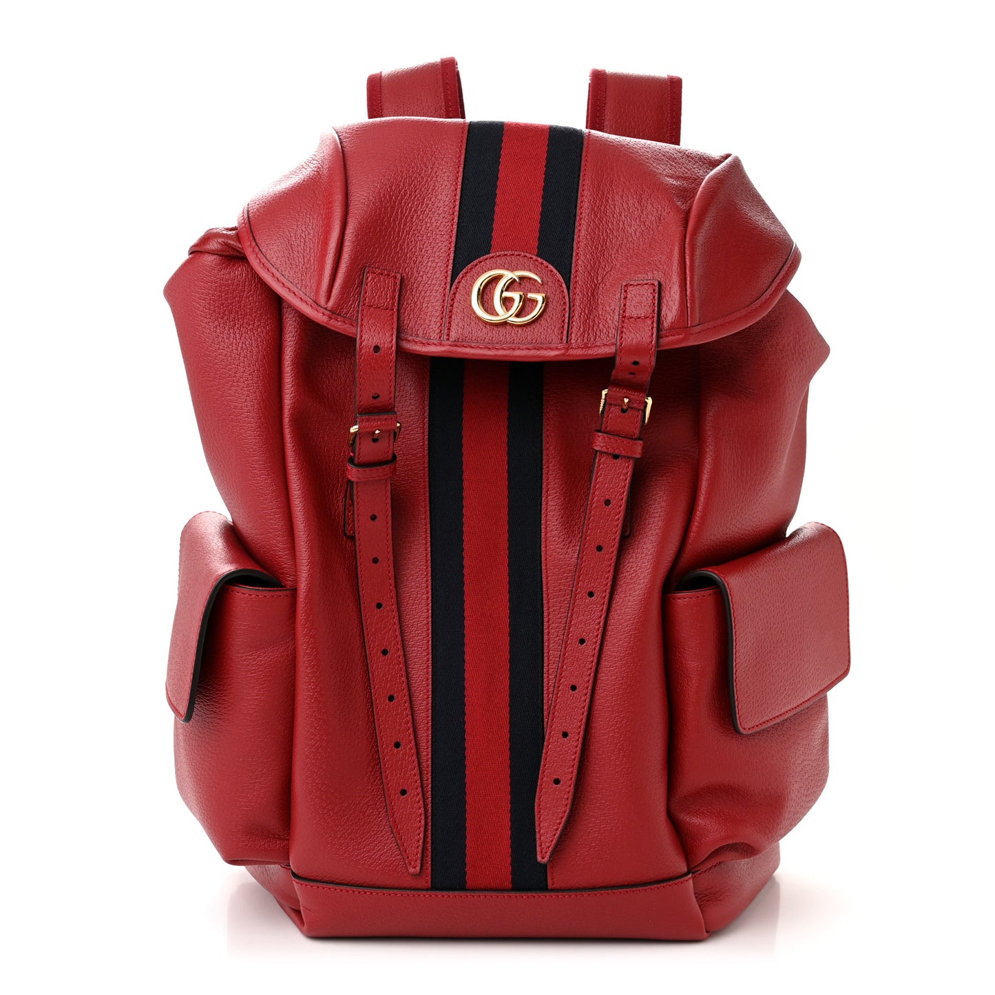 Grained Calfskin Medium Ophidia Double Buckle Backpack Red