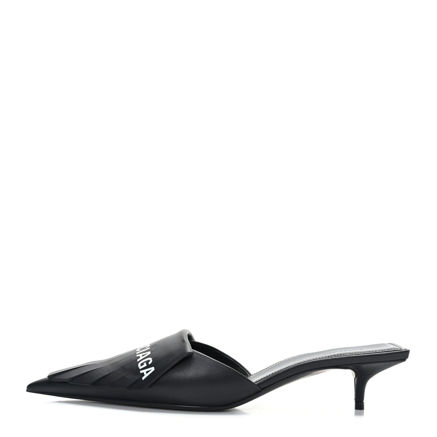 Soft Nappa Logo Fringe Square Knife Pointed Toe 40mm Mules 37.5 Black White
