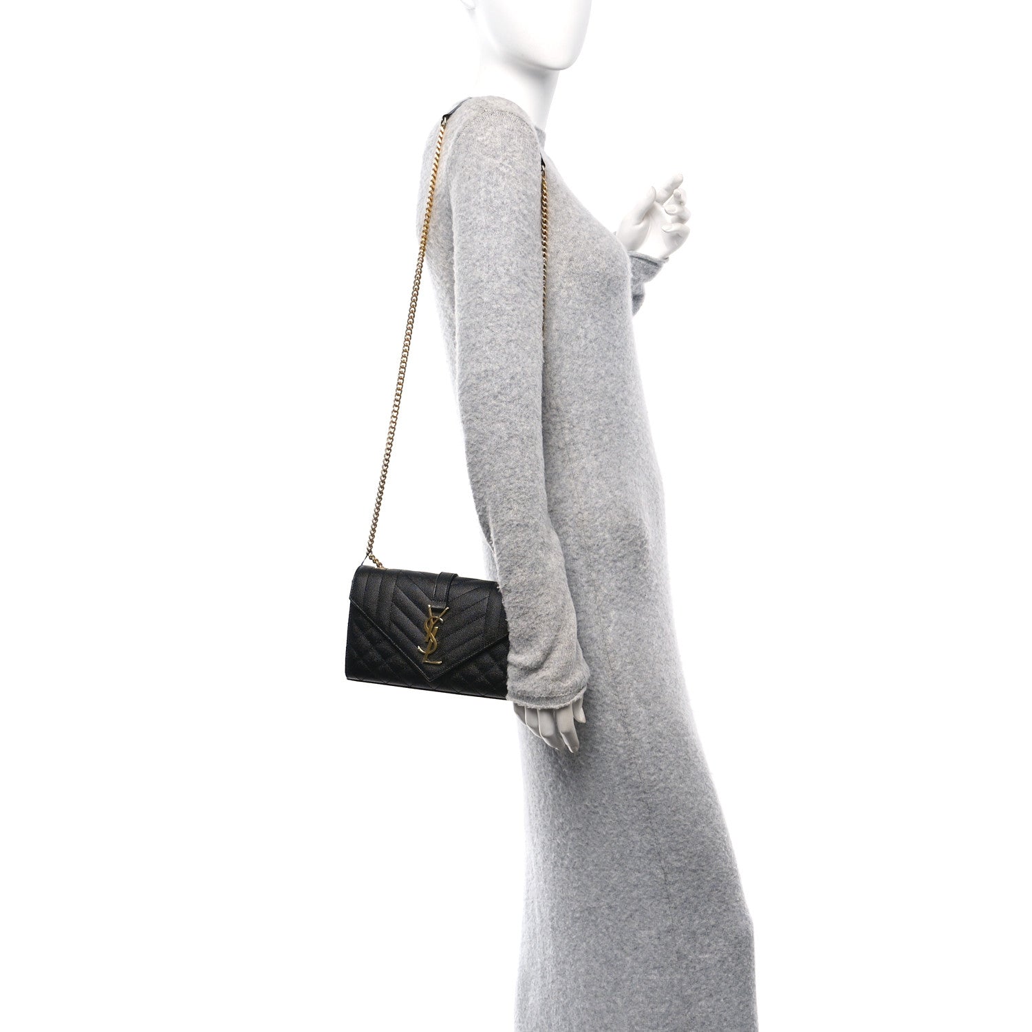Saint Laurent Grain De Poudre Textured Mixed Matelasse Triquilt Small Monogram Satchel Black 2 of 9