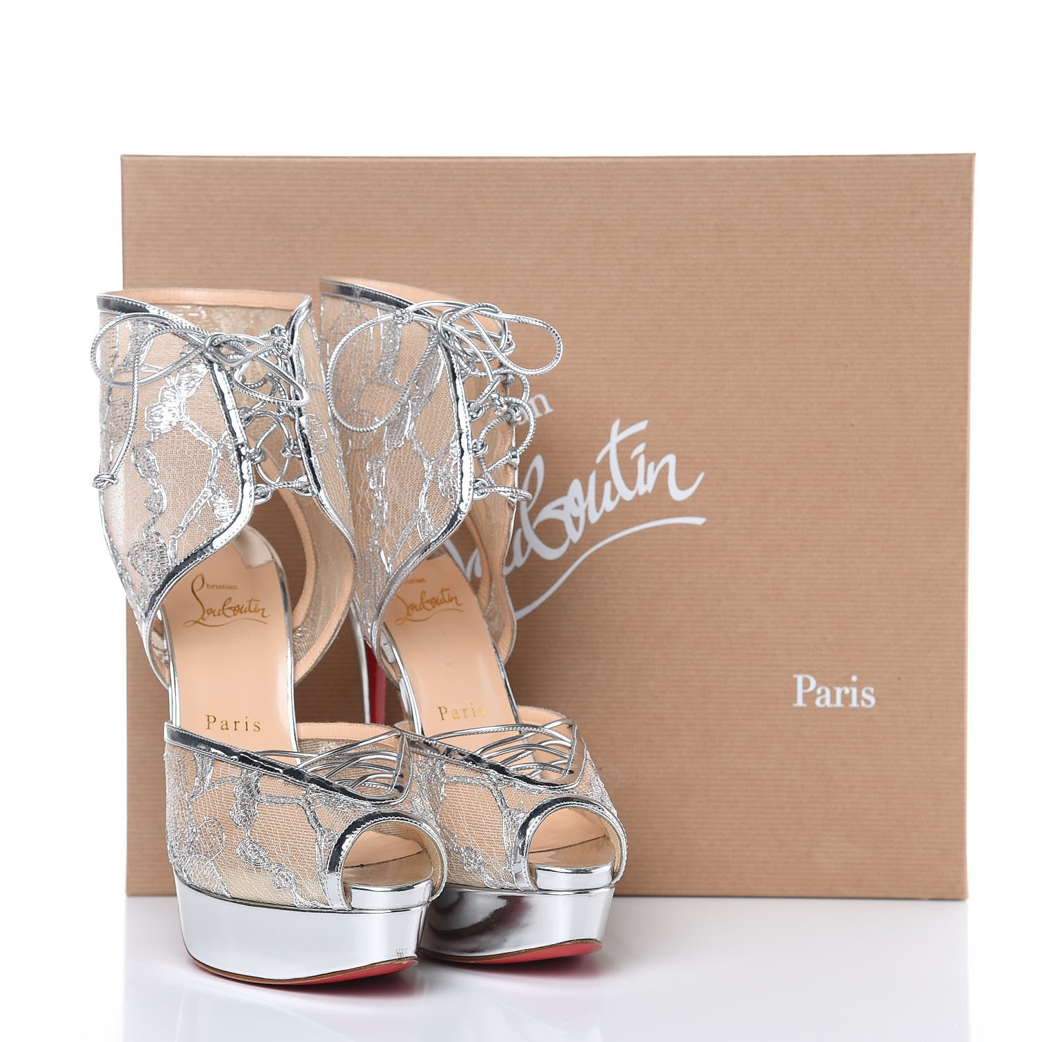 Christian Louboutin Metallic Dentelle Lurex Jose Altafine 150 Bootie 38.5 Silver 8 of 8