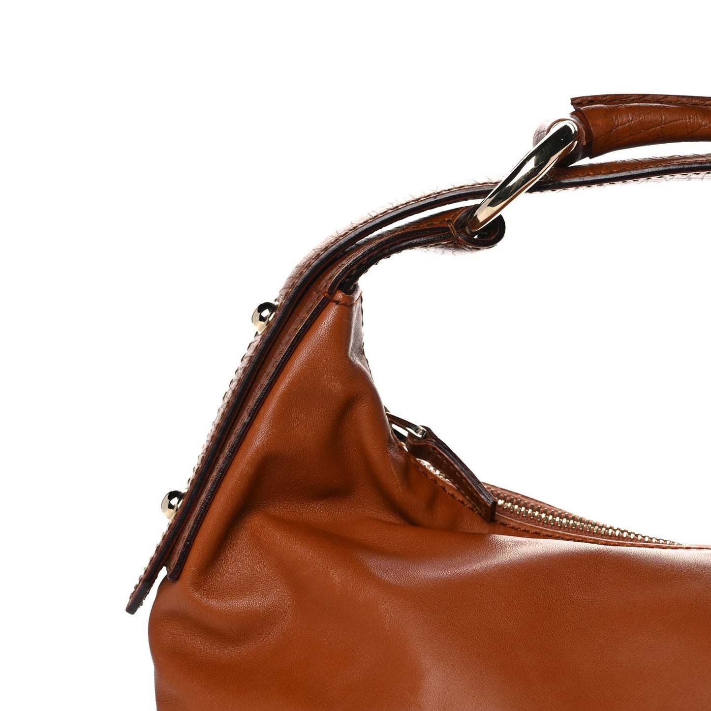 Leather Medium Horsebit Chain Hobo Brown