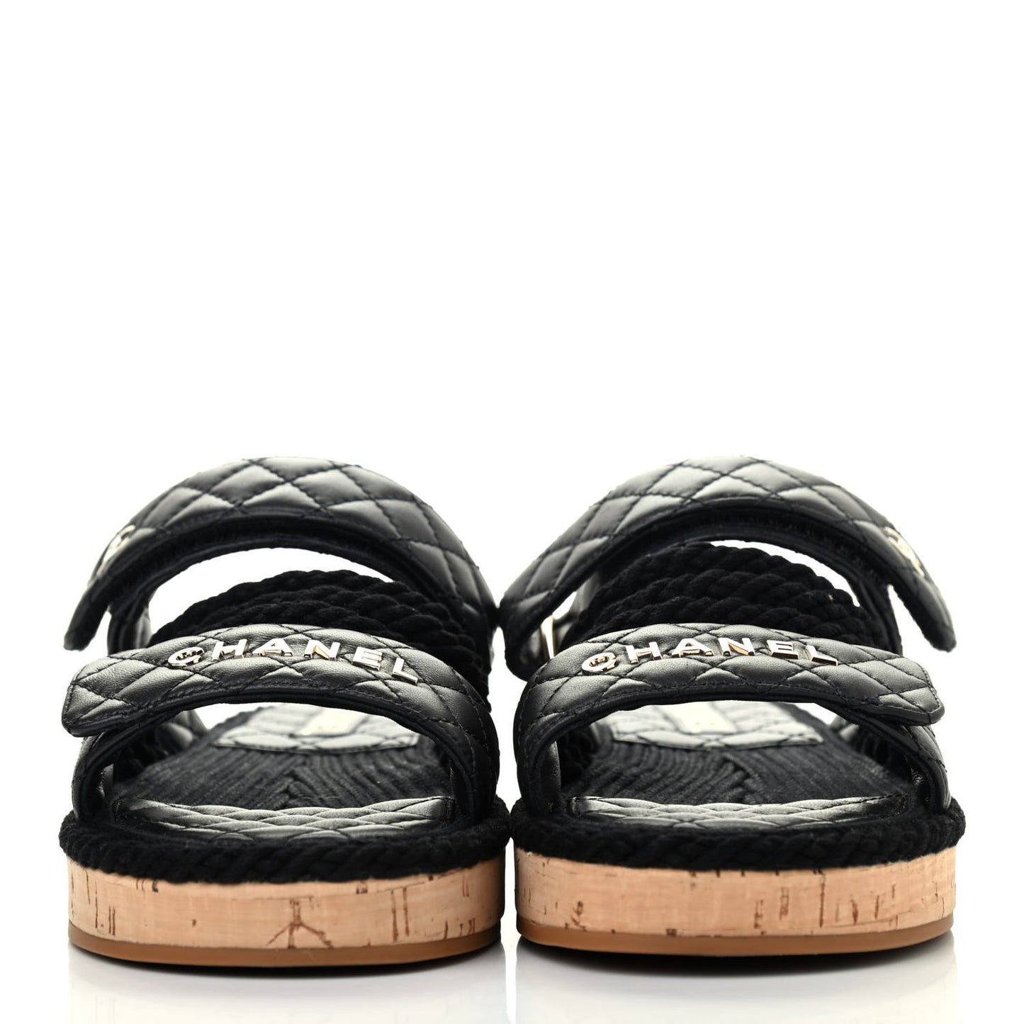 Cord Lambskin Quilted Logo Sandals 39 Black