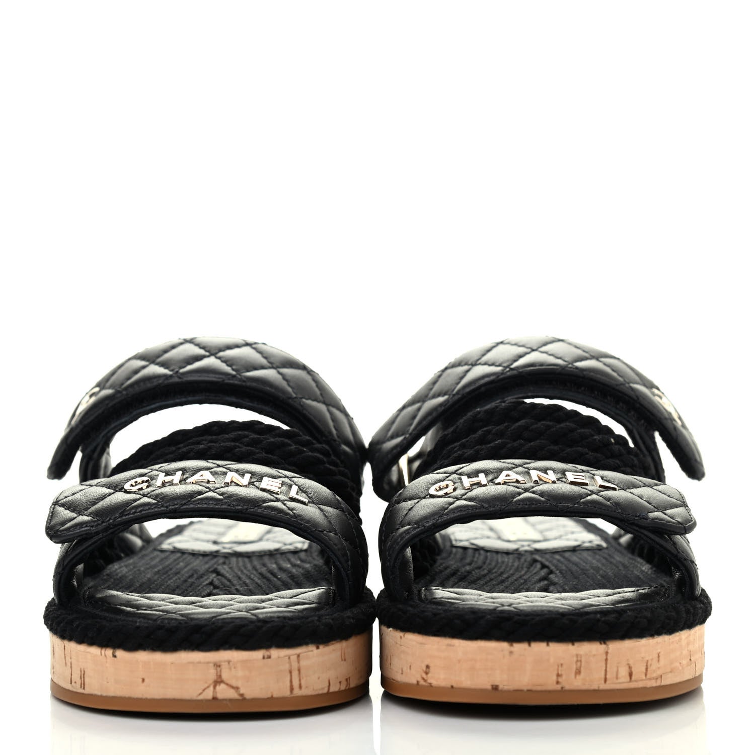 Chanel Cord Lambskin Quilted Logo Sandals 39 Black 2 of 4