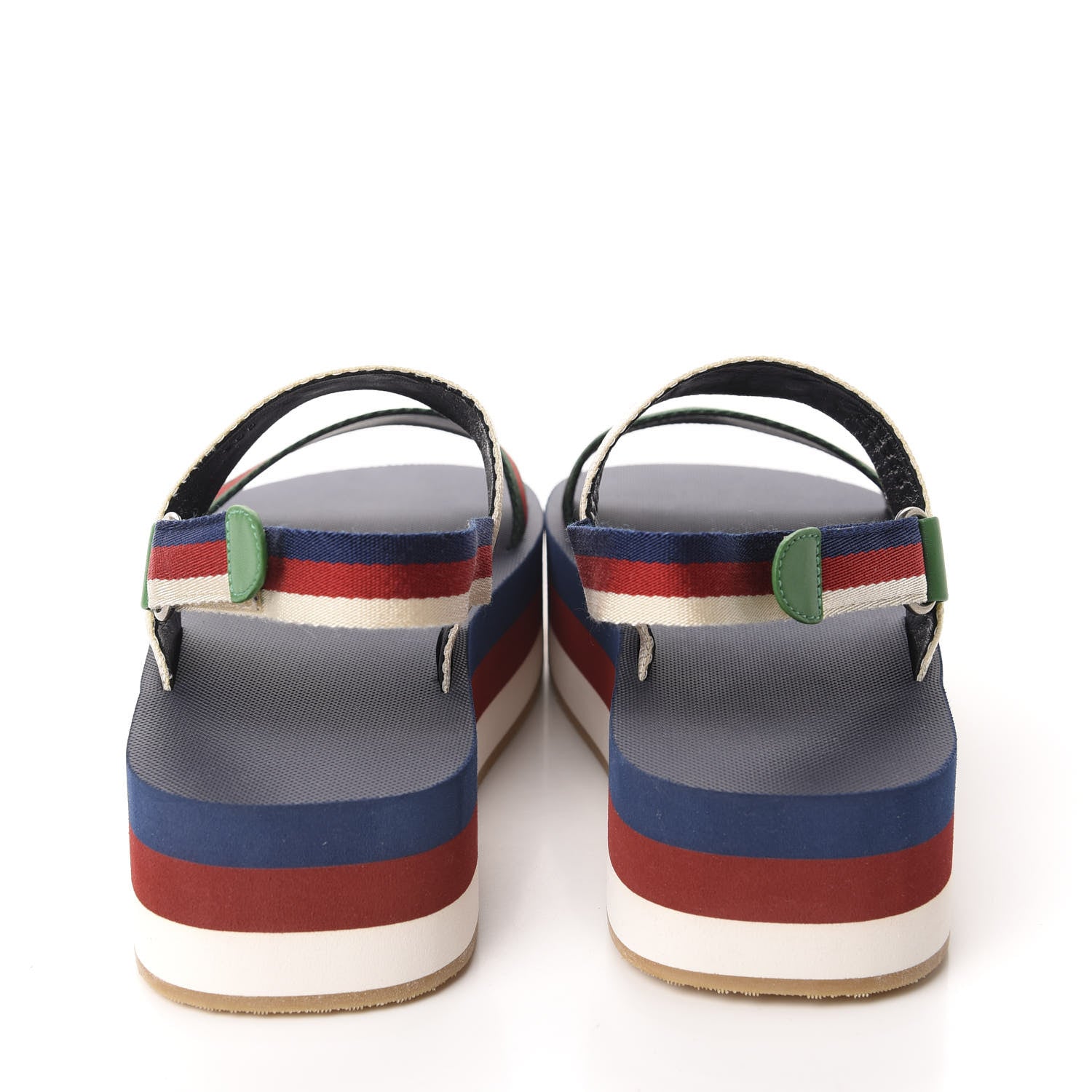 Gucci Nylon Stripe Logo Sylvie Web Platform Slingback Sandals 37 Green Red Ecru 5 of 9