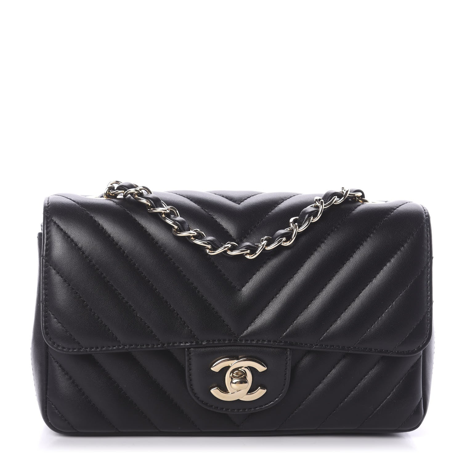 Chanel Lambskin Chevron Quilted Mini Rectangular Flap Black 1 of 7