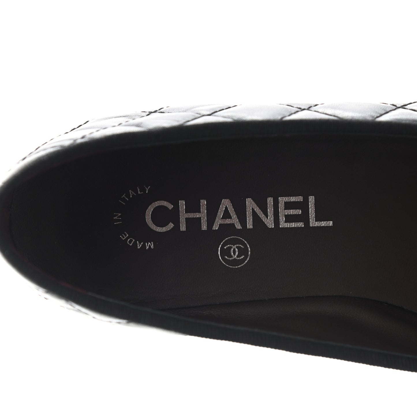 Aged Calfskin Quilted CC Cap Toe Ballerina Flats 37 Black