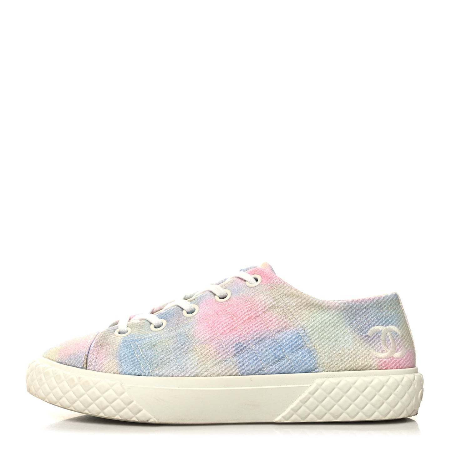 Printed Fabric Quilted Sneakers 38 Green Pink Blue