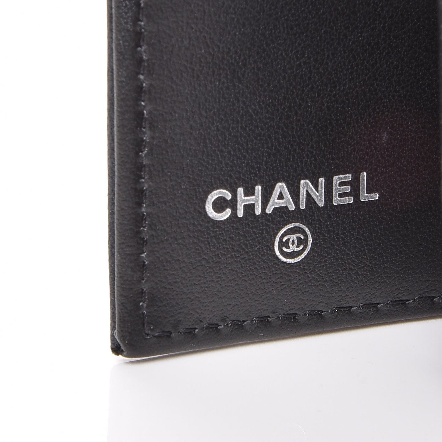 Lambskin Camellia Embossed Small Double Wallet Black