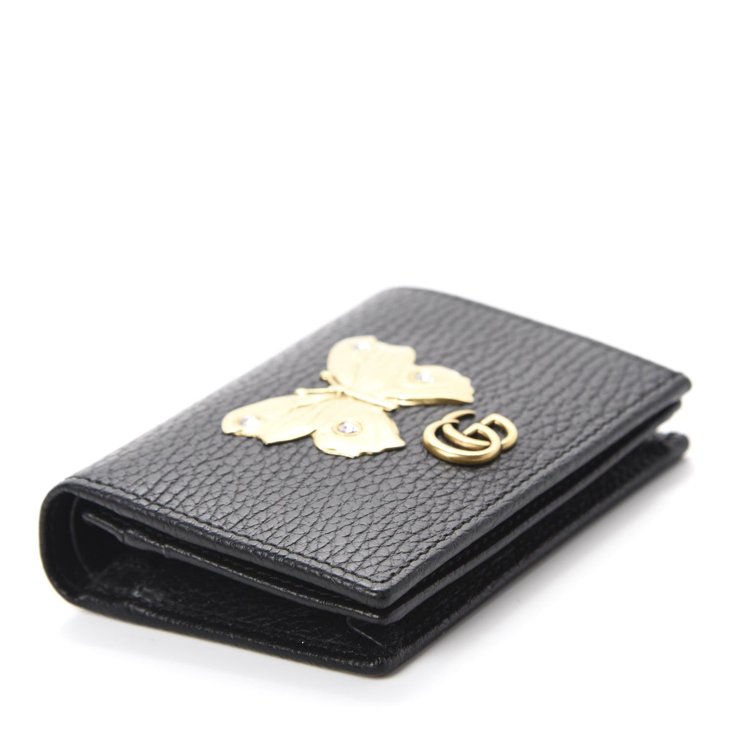 Pebbled Calfskin Butterfly Card Case Black