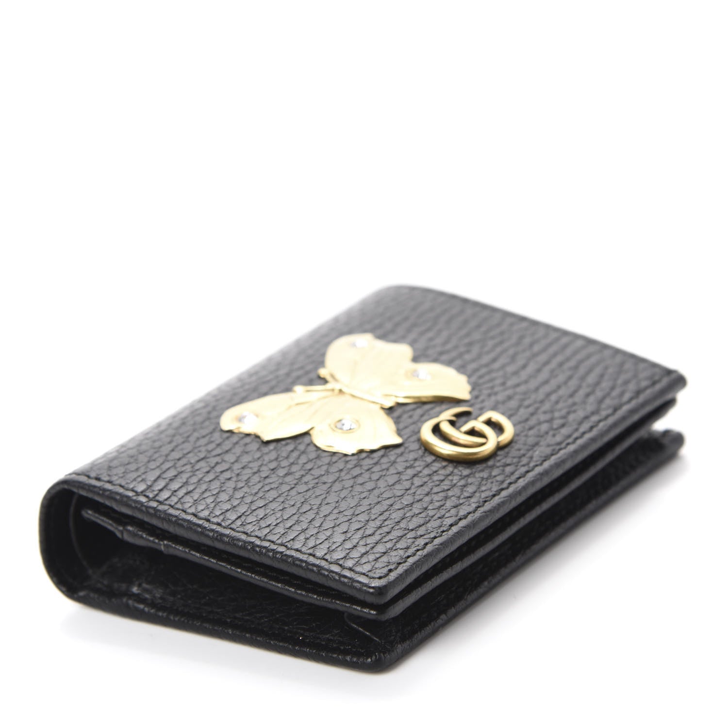 Gucci Pebbled Calfskin Butterfly Card Case Black 4 of 8