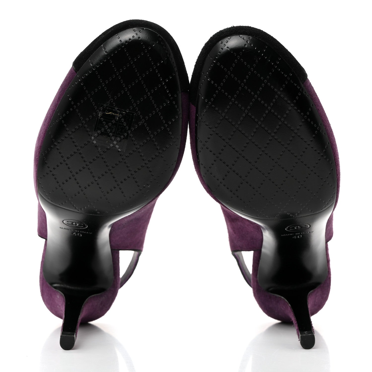 Chanel Suede Cap Toe CC Slingback Pumps 40 Violet Black 5 of 9