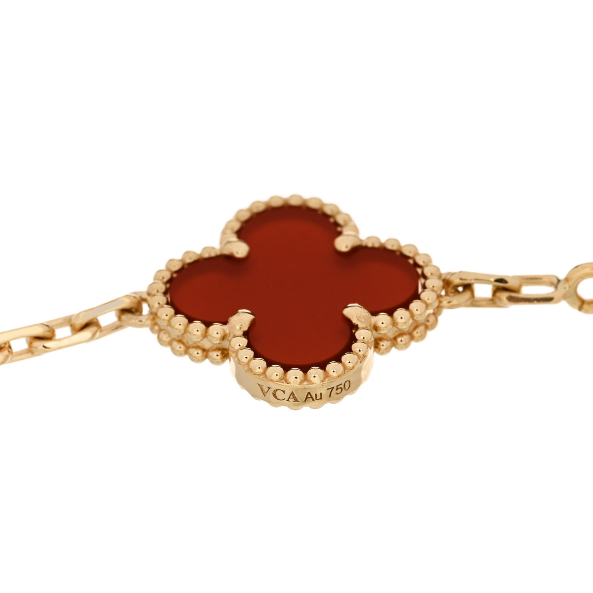 18K Yellow Gold Carnelian 5 Motifs Vintage Alhambra Bracelet