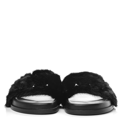 Valentino Garavani Mink Fur Rockstud Slide Sandals 40 Black 2 of 9