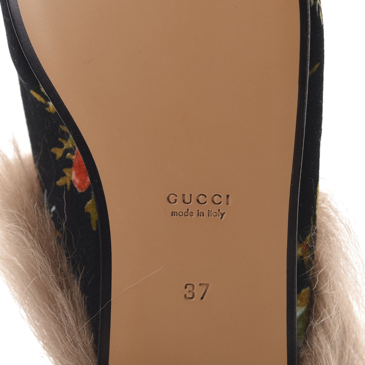Gucci Velvet Fur Floral Womens Princetown Slippers 37 Black 6 of 8