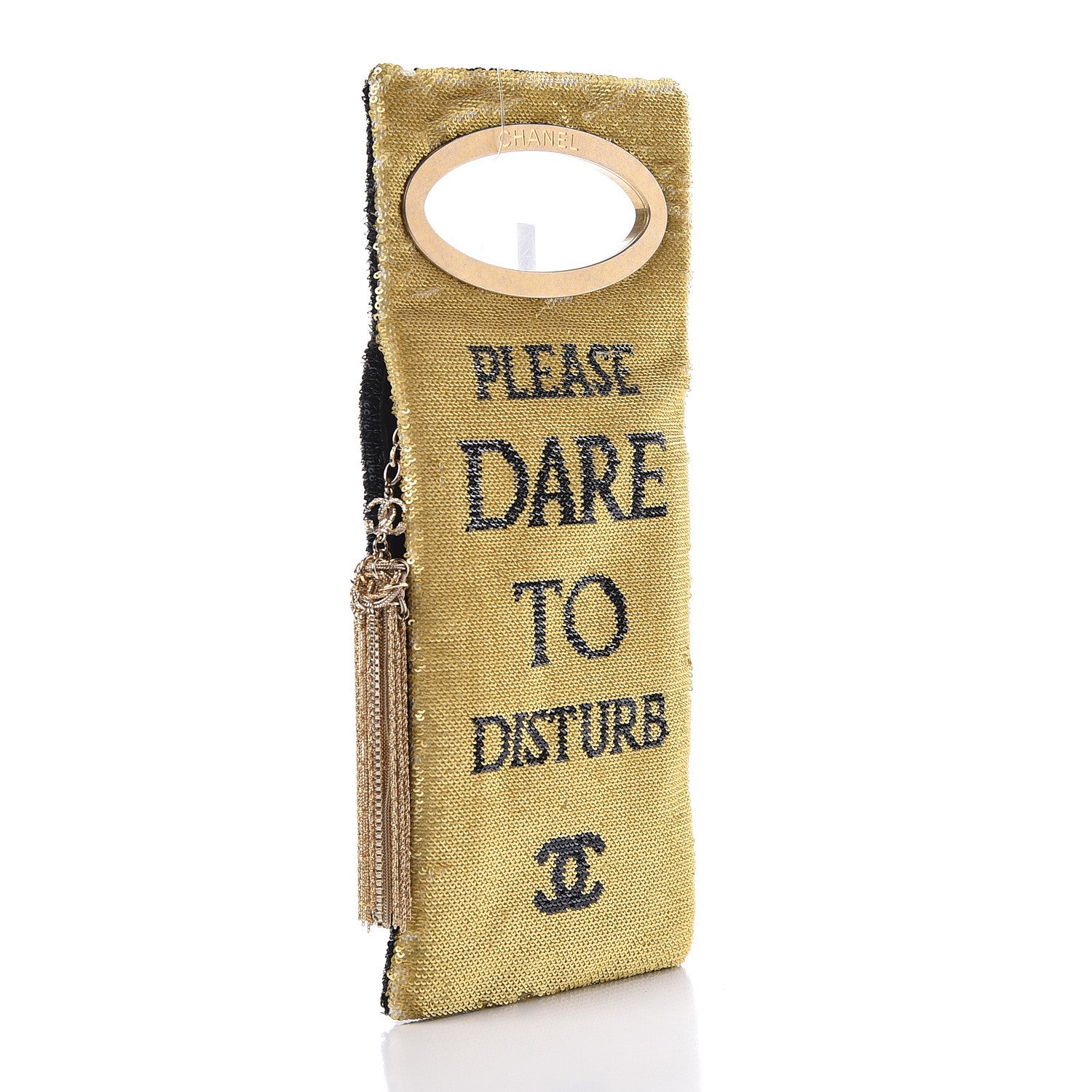 Chanel Sequin Do Not Disturb Minaudiere Clutch Black Gold 3 of 12