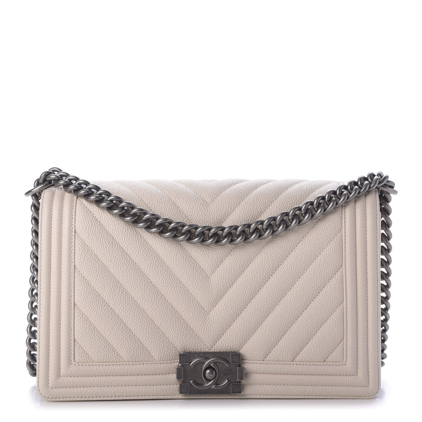 Caviar Chevron Quilted New Medium Boy Flap Light Beige