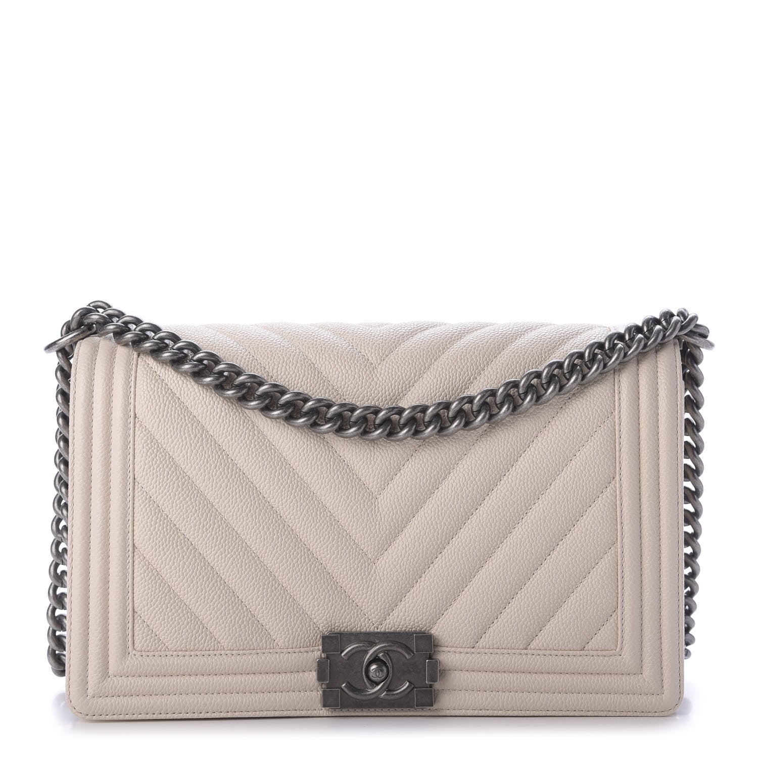 Chanel Caviar Chevron Quilted New Medium Boy Flap Light Beige 1 of 9