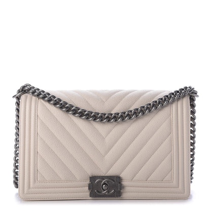 Chanel Caviar Chevron Quilted New Medium Boy Flap Light Beige 1 of 9
